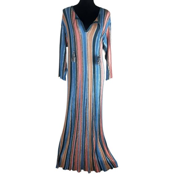 Peruvian connection Large multi striped knit maxi boho langenlook dress - Picture 3 of 14